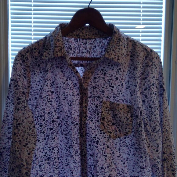 Womens Bohemian "Floral Spackle Collage" Button Down Collared Long Sleeve Top - Picture 9 of 9